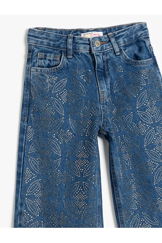Koton Pamuklu Cep Detaylı Geniş Paça Denim Pantolon Koyu İndigo 5skg40096ad Dark Indigo Koyu İndigo