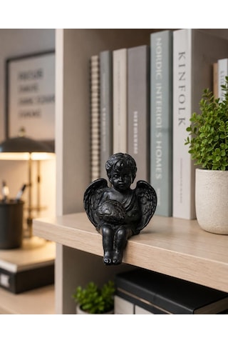 Dekoratif Angel Biblo Küçük Boy Siyah Melek Heykeli Masaüstü Obje