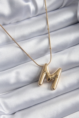 316l Çelik Gold Renk Bubble "m" Harf Model Kadın Kolye 5886 Altın