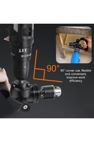 Xurunkeji 90 Derece Matkap Adaptörü Çok İşlevli Matkap Adaptörü Dik Açı Matkap Ataşmanı Metal Matkap Mandren Aksesuarı