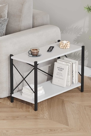 Koltuk Yani Sehpa Siyah Profil Beyaz Sunta 60x24x44 Cm Mtl021 Siyah-beyaz