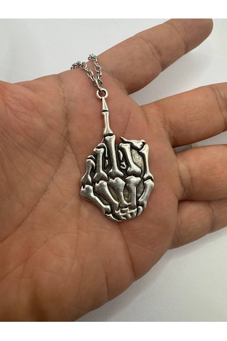 Orta Parmak Gotik Punk Unisex Metal Kolye 60 Cm Zincir Çok renkli