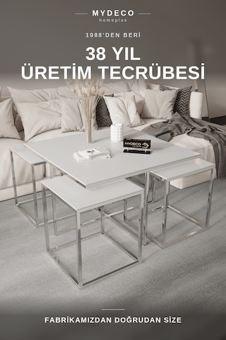 OTTOWA 5 PARÇA GOLD ZİGON SEHPA TAKIMI — BEYAZ MDF