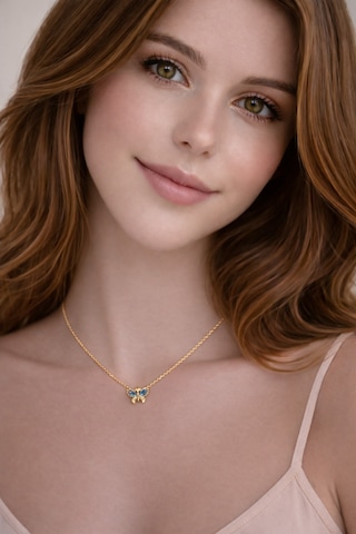 Minimal Gold Renk Mavi Taşlı Kelebek Kolye