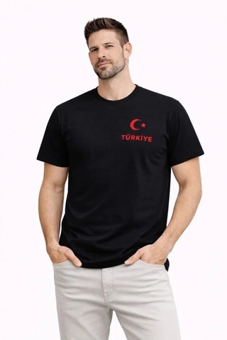Modi Erkek Türkiye Ay Yıldız Baskılı Taraftar Forma T-shirt - Siyah Açık Lacivert - Gri - Siyah