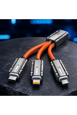Usb Type-c, Lightning Ve Micro Usb Uyumlu 3'ü 1 Arada Hızlı Şarj Kablosu