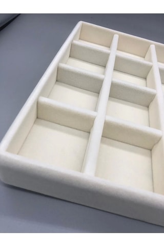 Yerli Üretim Süet Kumaş Krem Renk 34 Cm / 24 Cm 24 Bölmeli Çekmece Içi Takı Standı Çok Renkli