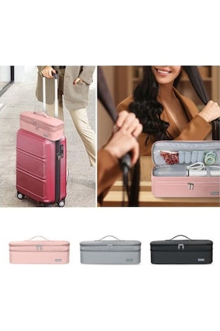 Novahub Portatif Pembe Saç Kurutma Mak. Çantası, 2 Katmanlı, Büyük Kapasiteli, Seyahat İçin Taşınabilir Fermuarlı Hurç Pembe