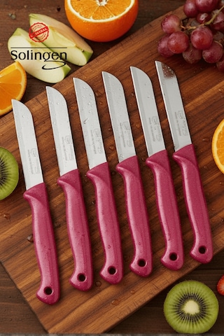 Solingen Profesyonel Pembe Meyve Bıçağı Ultra Keskin Paslanmaz Çelik Mutfak Bıçağı - 12'li Set Pembe