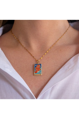 Çelik Kolye İkizler Burcu Altın Kaplama - K-143 Altın