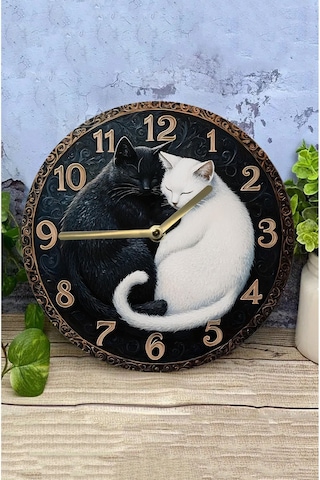Siyah Ve Beyaz Kedi Figürlü Mdf Duvar Saati Çift Katmanlı Sessiz Mekanizmalı 33 Cm Sdw033 Renkli