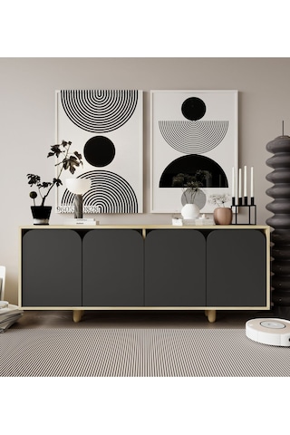 Lazio Bohem Ahşap Ayaklı Modern Konsol 180 Cm Safir Meşe-antrasit