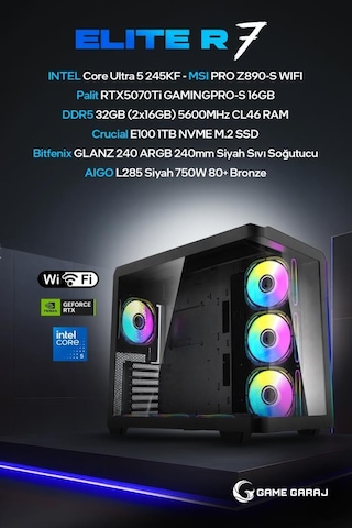 Game Garaj ELITE-R7 Ultra 5 245KF RTX5070Ti 32 GB 1 TB SSD Free Dos Oem Paket Masaüstü Oyuncu Bilgisayarı