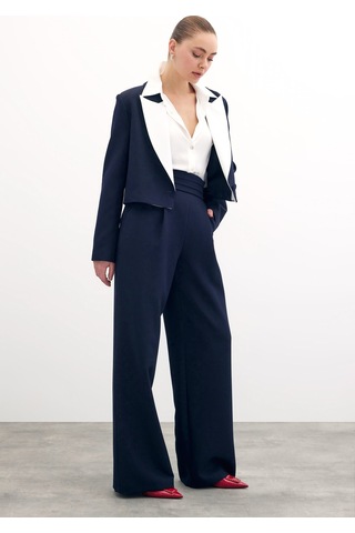 Sateen Bel Detaylı Cepli Pantolon - Lacivert-133701 Lacivert