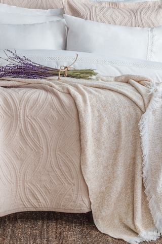 Apricitas Home Belmont Beige Çift Kişilik %100 Pamuk Nevresim Takımı Ve Battaniye-yatak Örtüsü Seti Bej