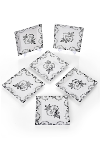 Piatti Naturali 6'lı Black Rose Tatlı Tabak Seti Sunum Servis Pasta 15 Cm