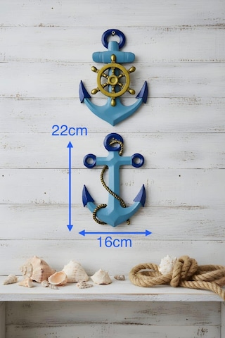 Çapa Ve Dümen Desen Duvar Süsü 2li Mavi-lacivert-sarı
