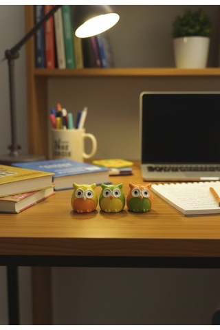 Artepieza Üç Bilge Baykuş Seti-renkli Dostlar Baykuş Seti-3 Lü Dekoratif Mini Set- Sarı-yeşil-turuncu 4 4 4 4