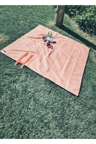 Turuncu Piti Kareli Artha Piknik Örtüsü 150x150 Cm, Dayanıklı Kamp Ekipmanları, Kamp Aksesuarları