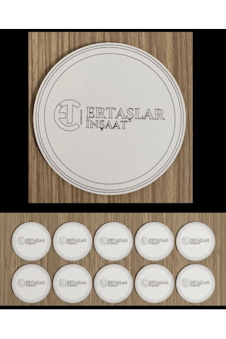 10'lu Kişiye / Şirkete Özel Logolu Bardak Altlığı Seti Lazer Kesim Kurumsal Hediye 9 Cm Beyaz