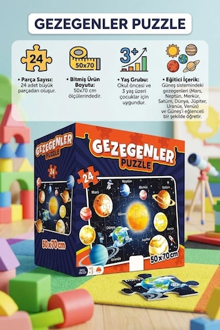 24 Parça Uzay Temalı 50x70cm Gezegenler Puzzle Eğitici Ve Eğlenceli Çocuk Yapboz 1