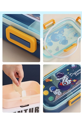 Yeiuyi7 Karikatür Desen İki Bölme Çocuklar İçin Isıtılabilir Öğle Yemeği Kutusu 700ml Mavi