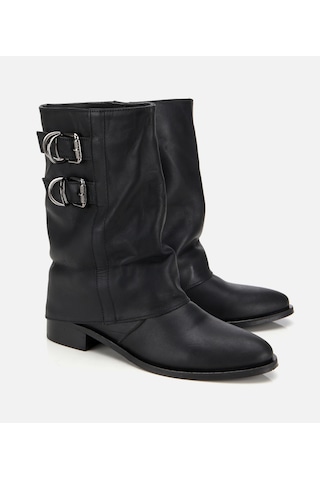 Hotiç Kadın Deri Siyah Tokalı Kırışık Görünümlü Kovboy/western Düz Bot 01boh315750a100 01boh315750a100 Siyah