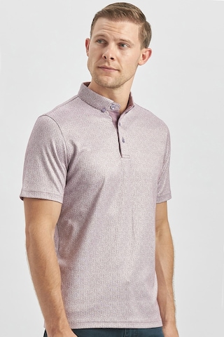 Lila Desenli Merserize Düğmeli Yaka Garnili Pamuklu Casual Slim Fit Dar Kesim Tişört 1011240164 Lila