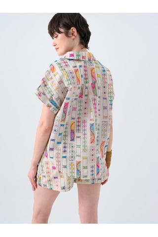 Oversize Kadın Bluz K.kol Ekru