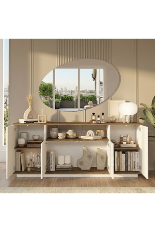 Yurudesign Future Konsol 4 Kapaklı Raflı 180cm Çam-Beyaz FR15-AW