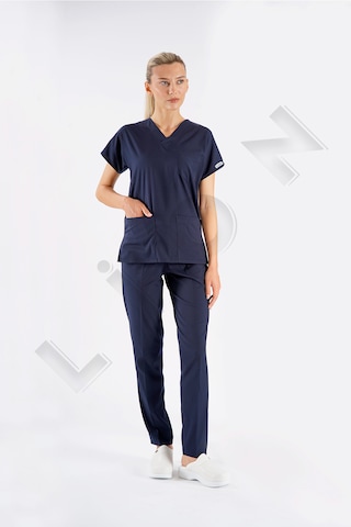 Lacivert Dr. Greys Modeli Likralı Hemşire Forması Unisex Yarasa Kol Doktor Scrubs Hastane Takımı Lacivert
