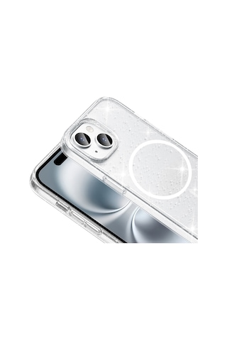 Zore Apple Uyumlu iPhone 13 Kılıf M-safe Şarj Özellikli Parlayan Simli Saydam Renkli Msra Maris Kap Şeffaf