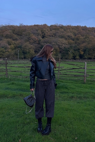 Siyah Apolet Detaylı Tasarım Deri Ceket Siyah