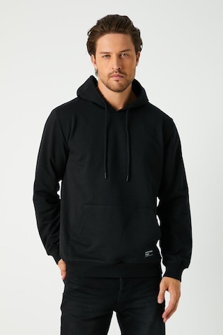 Mmetalic Erkek Siyah Basic Kapüşonlu Regular Fit Normal Kesim 2 İplik Kumaş Günlük Sweatshirt Siyah