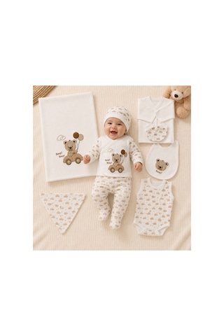 Petino Erkek Bebek Hastane Çıkışı 10 Lu Set Arabalı Ayıcık Nakışlı Kahverengi