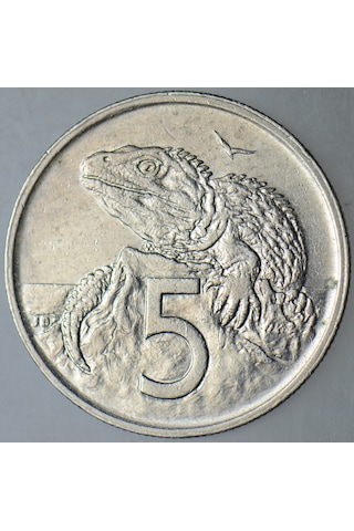Yeni Zelanda 5 Cent 1980 Tuatara Temalı. Kraliçe Iı. Elizabeth.