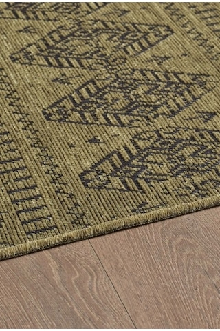 Bohem Tarz Dekoratif Pamuk Taban Şönil Kilim Yeşil Renk Halı