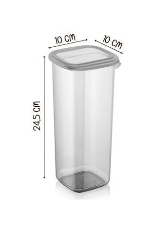 Kitchen Life 9'lu Jumbo Boy Etiketli Square Kare Erzak Saklama Kabı Seti 1750 ML - Sert Kapak Büyük Kavanoz Antrasit - Siyah