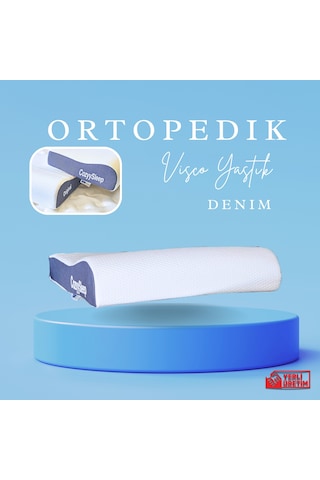 Visco Ortopedik Yastık Destekli Çift Yükseklik Yastık Taşıma Çantalı Beyaz Mavi