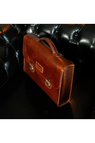 Twingold İsme Özel Evrak Çantası - Messenger Bag - %100 Deri - Ac09001 - Koyu Kahverengi Koyu Kahverengi
