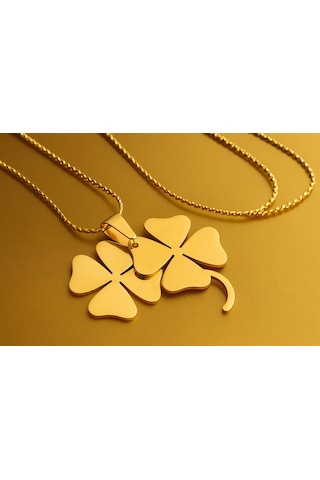 Dört Yapraklı Yonca Kolye Paslanmaz Çelik Şans Yonca Kolye