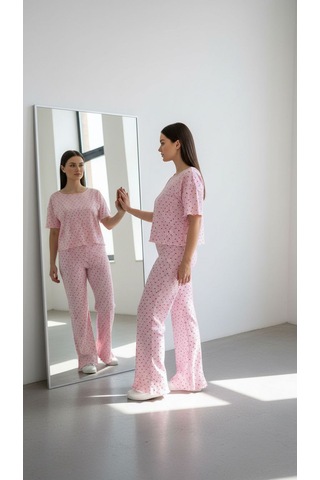 Divinus Kalp Desenli Fırfırlı Pijama Takım Pembe