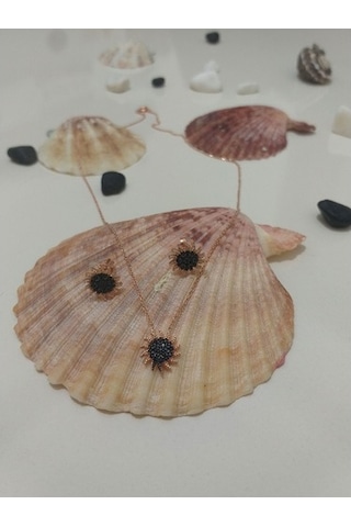 Gümüş Güneş Kadın Kolye Küpe Set