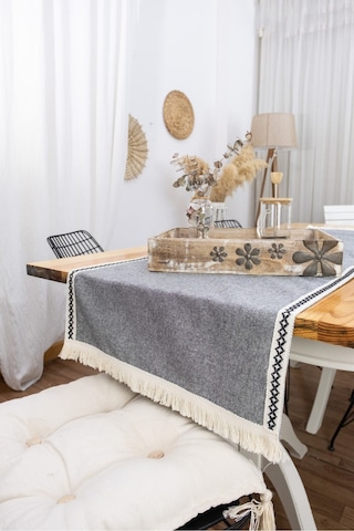 Dnc Home Tekstil Ndchome Gri Antrasit Siyah Şeritli Püsküllü Runner