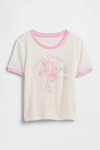 Gap Kız Çocuk Ringer Grafik Baskılı Beyaz T-shirt-14926
