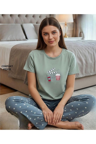 Mihra Kadın Compakt Penye Bisiklet Yaka Kısa Kol İnce Pijama Takımı 90784my - 1 Adet Yeşil