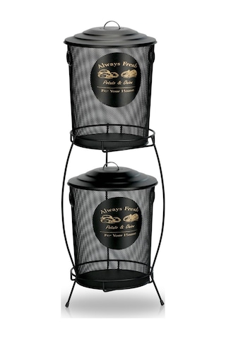 Bayev Fileli 2 Katlı Siyah Patates Soğan Kovası Sepeti Kabı Kutusu Ekonomik Boy Kapaklı