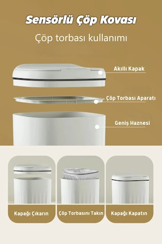 Baysa Sensörlü Çöp Kovası Mutfak Banyo Ofis 20l Uv Işıklı Kova