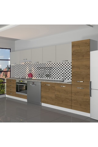 Decoraktiv Elite 325q Ankastre Fırın Modüllü Mdf Hazır Mutfak Dolabı - Tezgah Dahil - Pera - Kumtaşı Çok Renkli