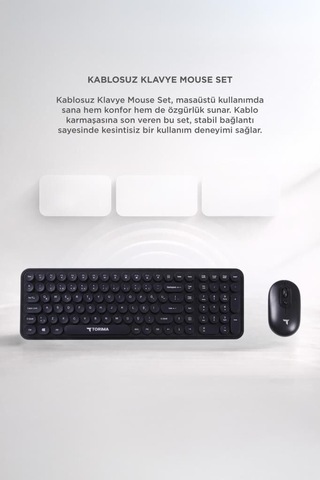Delux Serisi Ekipman Aksesuar Araç Kablosuz Q Klavye Mouse Seti Tmk07 Siyah